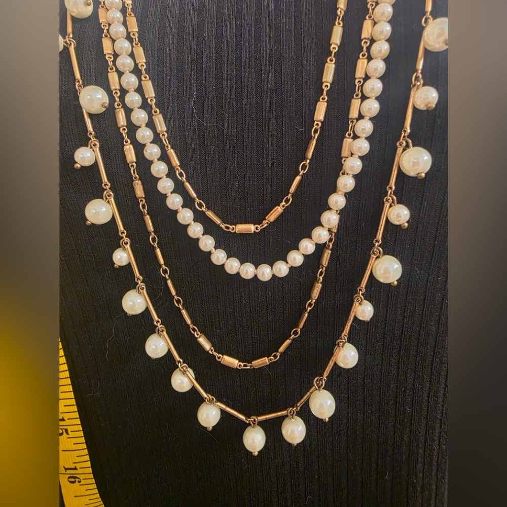 J. Crew Gold toned and Faux Pearl Layered Multi-Strand Necklace